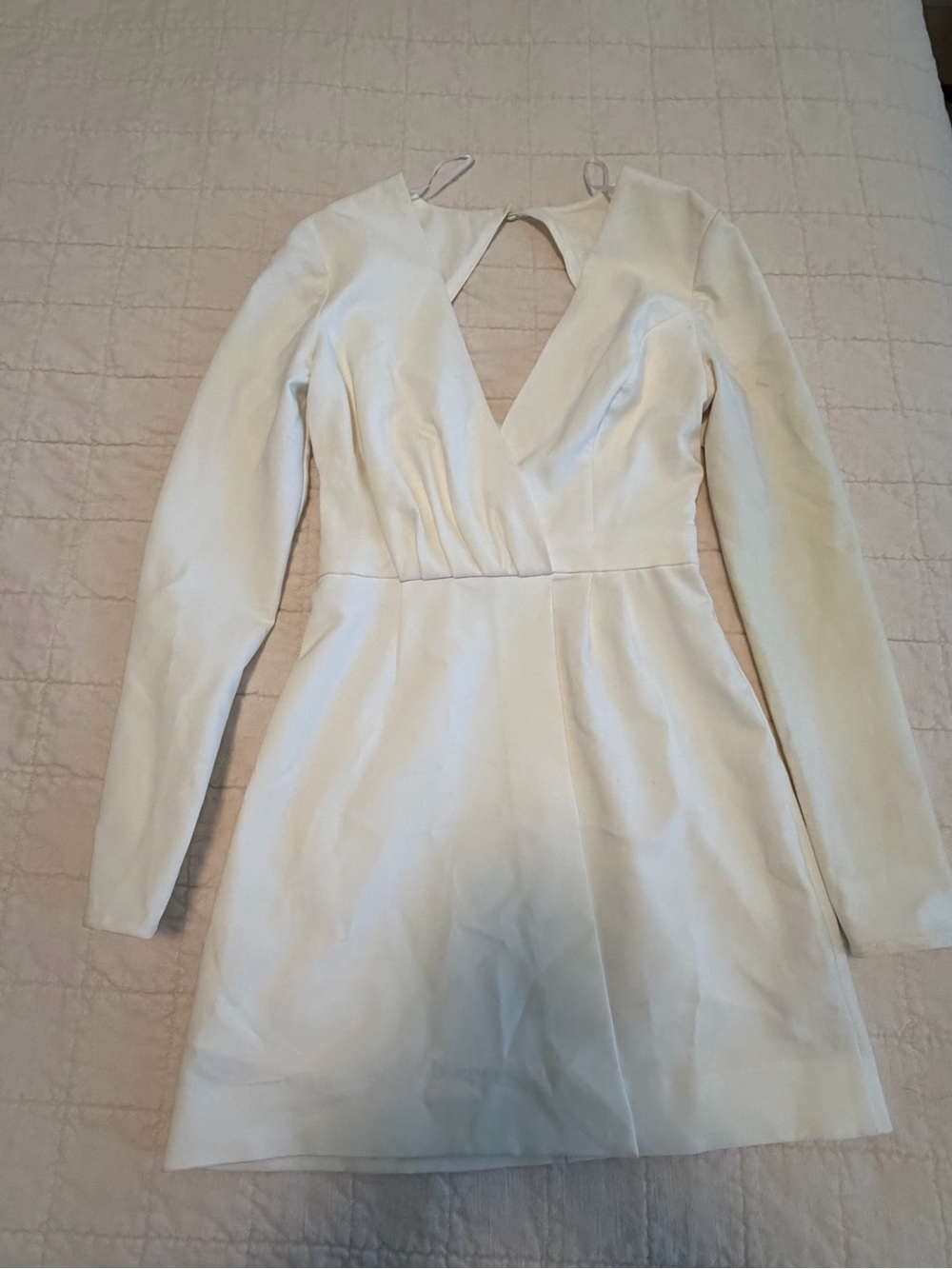Finders Keepers Ivory Long-Sleeve Deep V Mini Dress